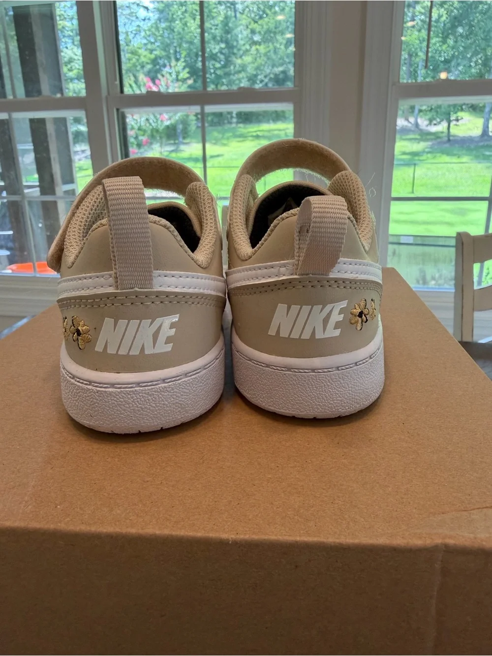 Nike Court Borough Low Recraft Toddler Sneakers Beige/White with Gold Flowers 9C